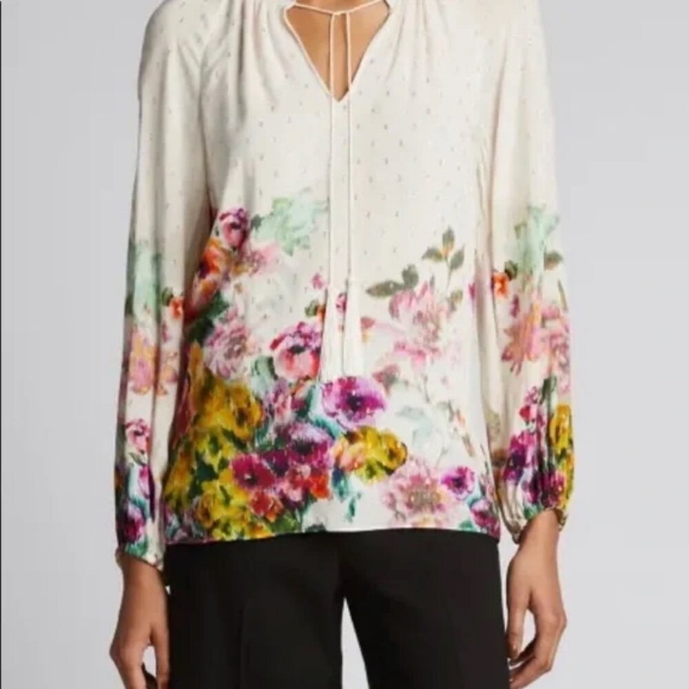 KOBI HALPERIN Helena Floral Peasant Blouse M